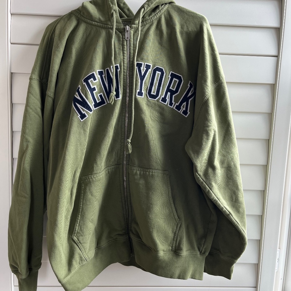 Brandy Melville Christy New York Matcha Zip Up Hoodie